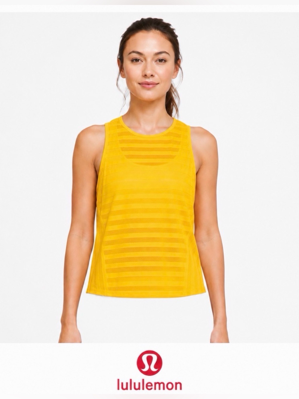Lululemon Off And Running Tank Womens Honeycomb Yellow Mesh Size 10-12 Athletic